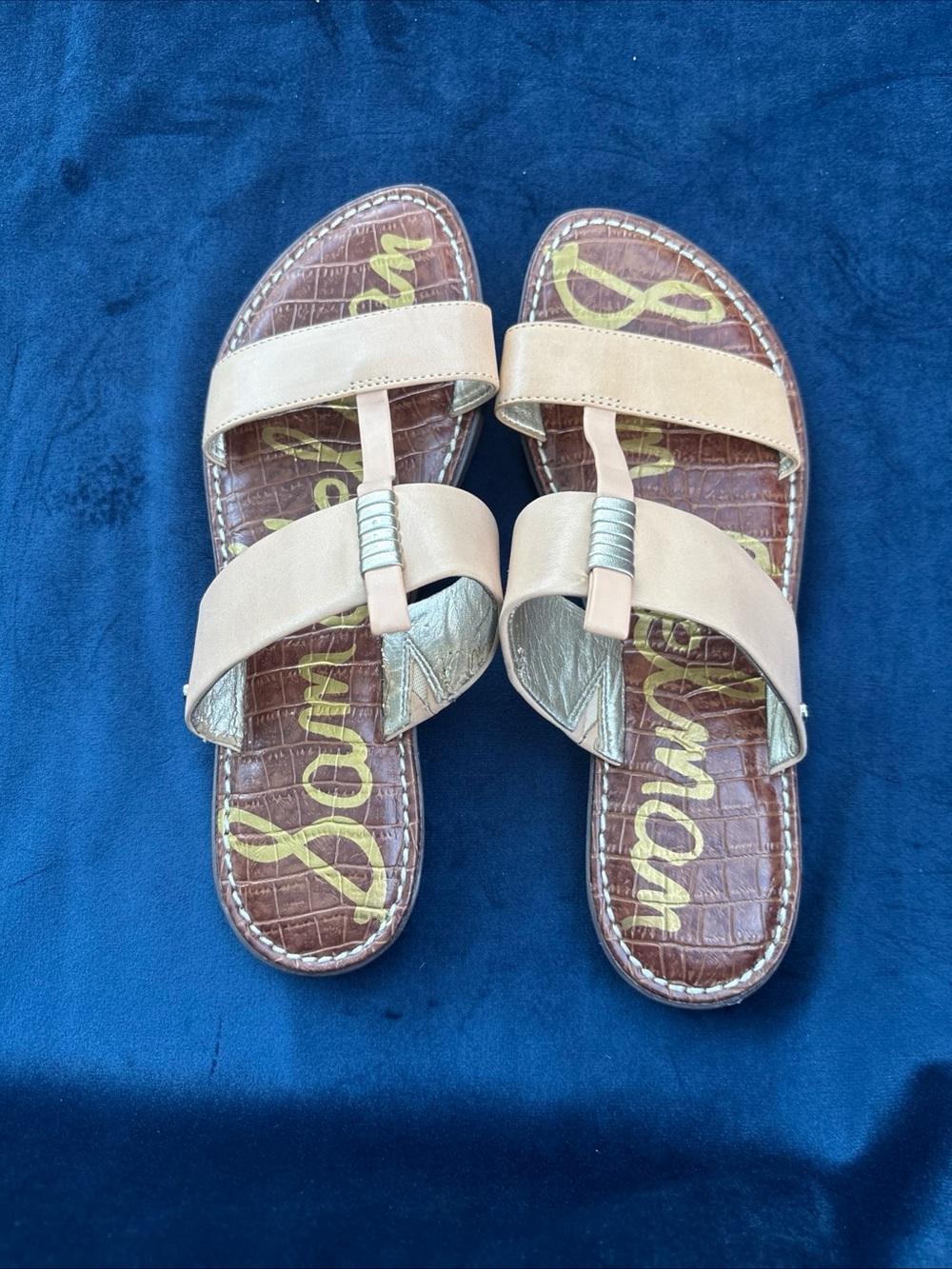 Sam Edelman Beige and Metallic Slide Sandals size 7.5